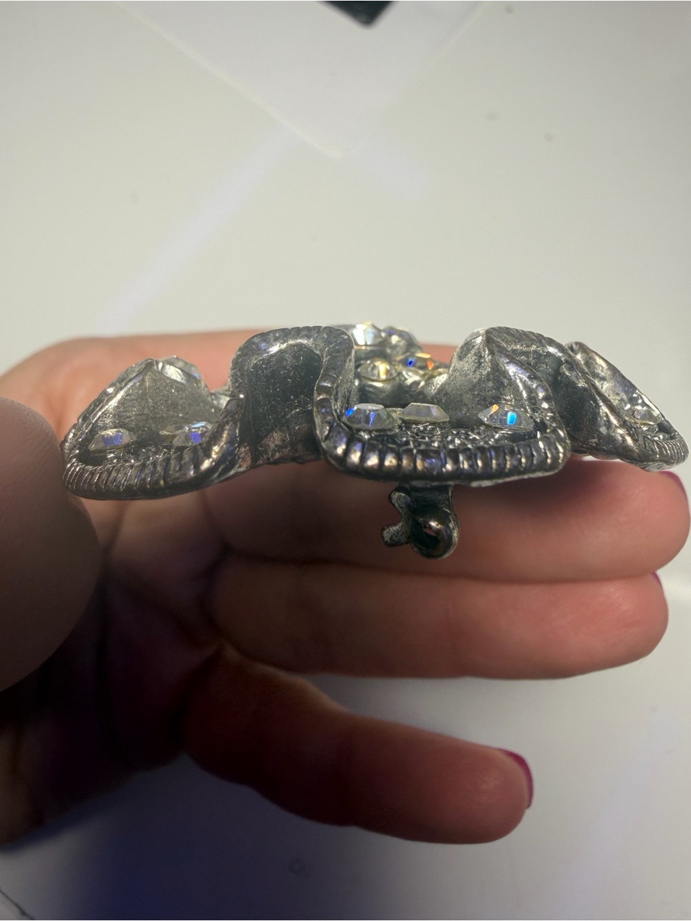Rhinestone Floral Statement Brooch - Silver Tone - Picture 4 of 8